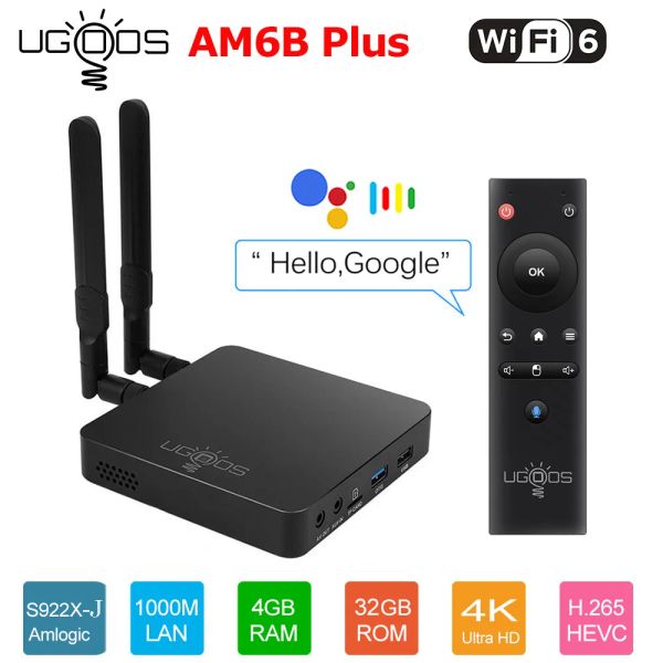 Box Ugoos Am6b Plus Amlogic S922XJ Android 9.0 Smart TV Box DDR4 4GB 32GB BT5.0 WiFi 6 1000M 4K TVBox Set Top Box Mediaplayer AM6 B