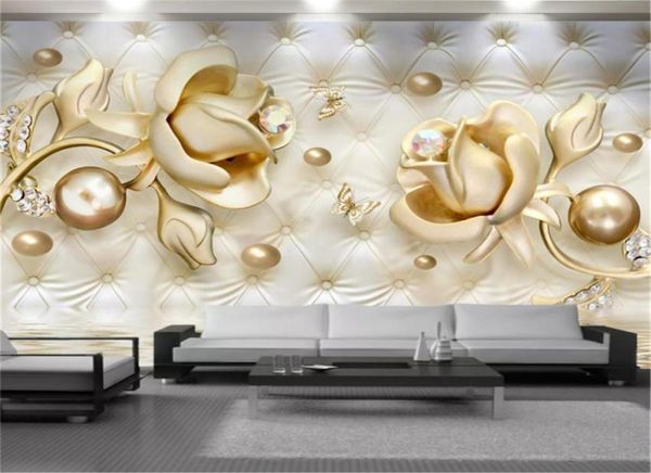 Классические 3D роскошные обои из золотой розы круглая мяч ювелирные изделия гостиная телевизионный фон рисовать стены.