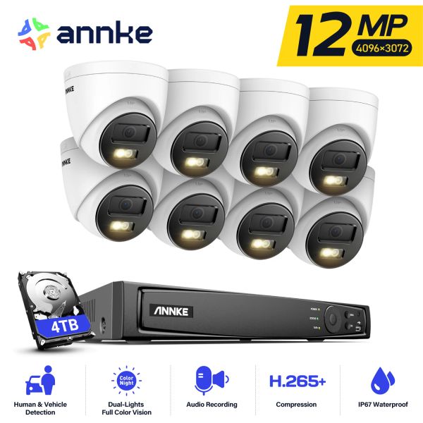 Sistema Annke 8CH NVR 12MP HD IP Security Camera POE 6K Audio a doppia luce fissa videosorveglianza VEICOLA UMAN SISTEMA CCTV Sistema CCTV