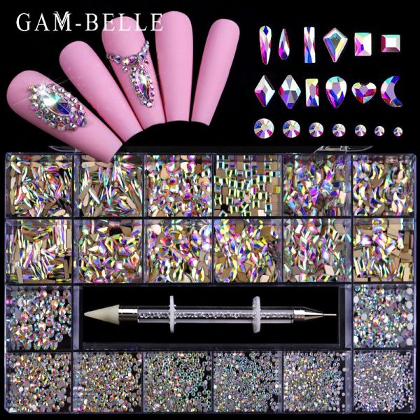 Analysator Gambelle 20 Gitter/Box Kristall Ab -Strass Flat Rücken Nagelkunst Strass. Edelstein Gemischte Form DIY NAGE ART 3D -Dekoration Big Box Big Box