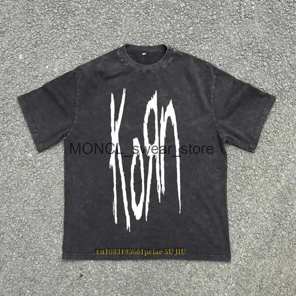 Camisetas masculinas de alta qualidade Camiseta de algodão masculino banda de rock korn de serviço pesado lavou o design de rua alta de rua H240408