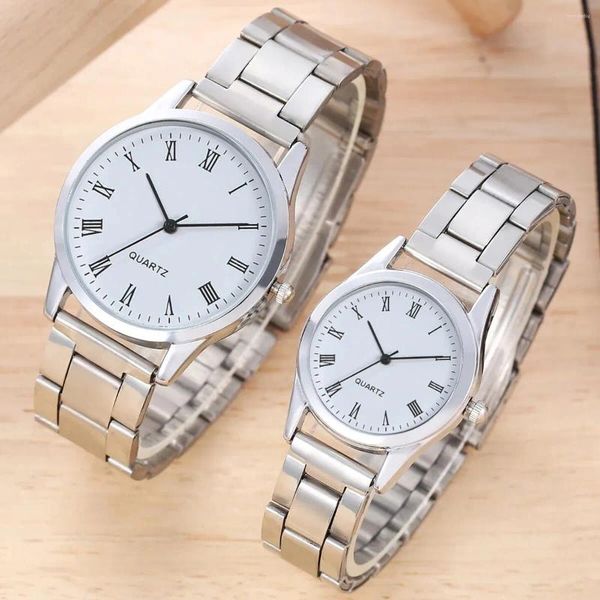 Наручительные часы 2pcs/Set Пара минималистских сплавных ремней Quartz watch в подарок для своего партнера
