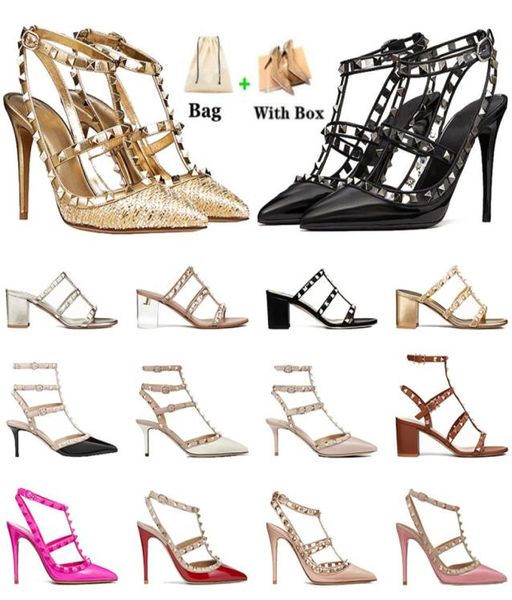 Designerinnen Frauen Luxus Sandalen Kleiderschuhe Rock Stift High Heels Leder Nieten schwarzer posped peeptoes lady sexy fashion party weddi9616686