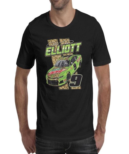 Fashion Mens Chase Elliott 2019 Mtn Dew Nascar 9 Black Round Neck Themd Druck Hip -Hop -Hemden Patriotisch USA 2spot -Fahrer 9 S1871087