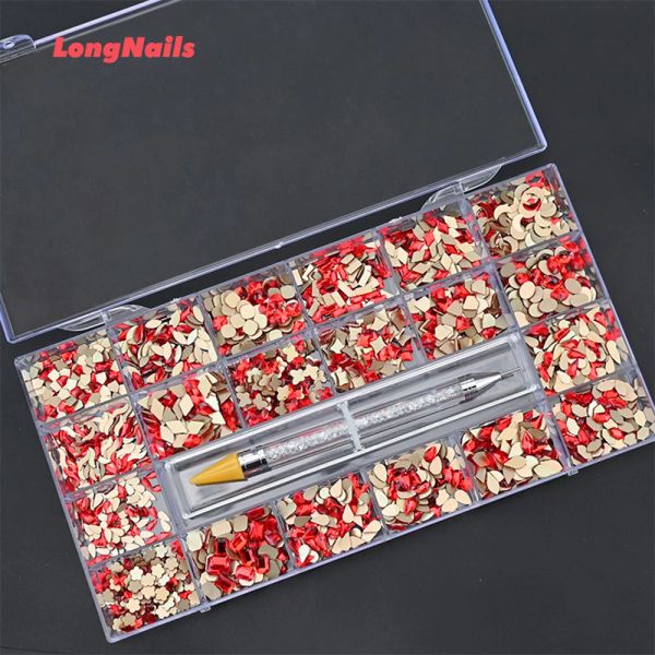 Украшения 400/1000/2000pc Crystal Athestone Box Nail Flatback Gem Pink, Bun Black, Red, Blue, Neon Glass Multifacemed SW Nail Rhinegems 2022