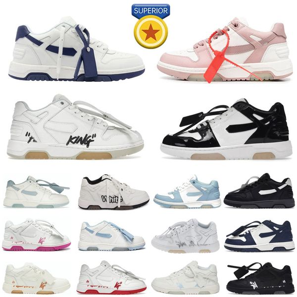 2024 Fora do tênis de escritório Casual Men Shoes Branco Mulheres Low Tops Black Branco Panda Rosa Couro Patente Blue Light Patente Runners Sneaker Tamanho 35-45