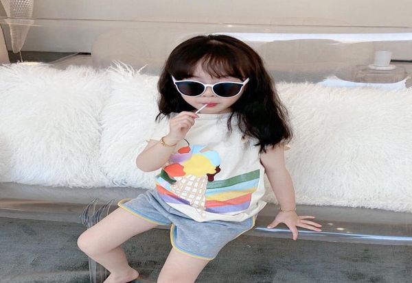 Sommer Kinderanzug Sets Baby Girl T -Shirt Ice Cream Druckkleidung süße Kleidung Baumwolle kurze Kinder Outfits8150948