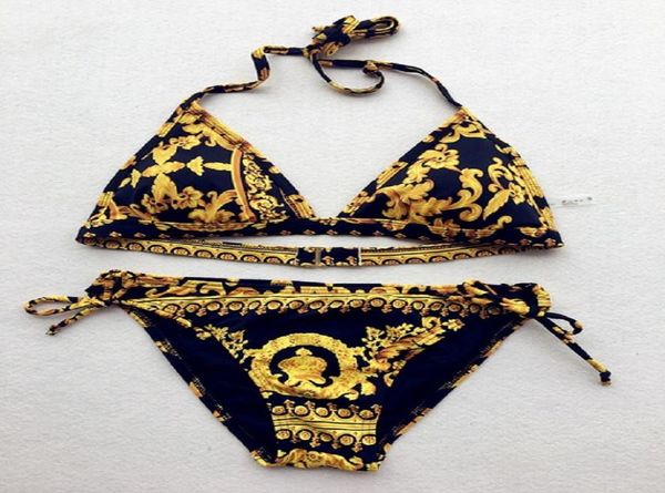 Altın Baskı Yeni Kadınlar Tasarımcı 2 Parça Mayo Üst Plaj Seksi Bikini Sutu Set Klasik Desen Mayo Takım Mayo 2400870