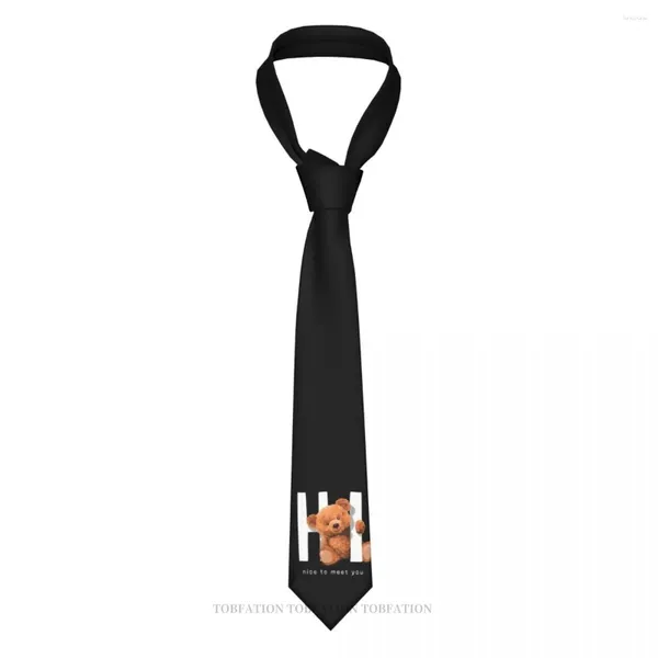 Bow Ties diyor, merhaba baskı oyuncak ayı gündelik unisex boyun kravat gömlek dekorasyonu dar çizgili ince kravat diyor