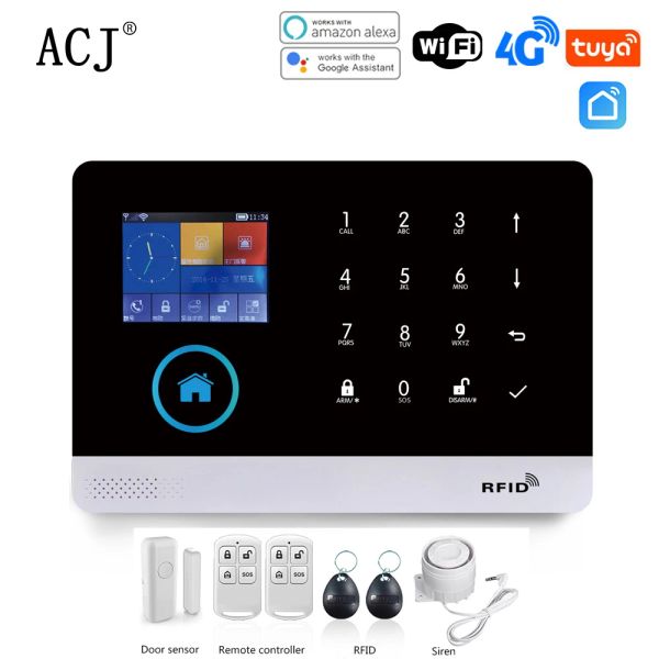 Комплекты New Wi -Fi 2/3/4G Smart Alarm Host System PG103 TUYA Smart Life Control PIR Sensor Wireless Smart Home Security Поддержка Alexa