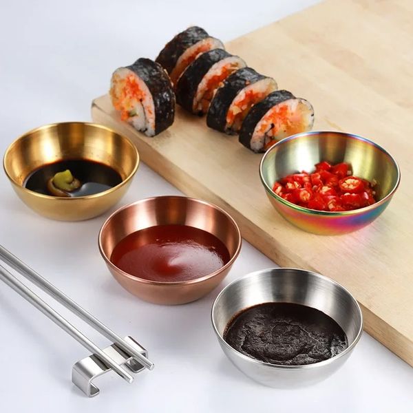 Runde Edelstahl -Gewürzgericht Heiße Topf -Dip -Schüssel kleine Lebensmittelsauce Tasse Sushi Essig Sojasaucer Behälter Vorspeise Tablett Tablett