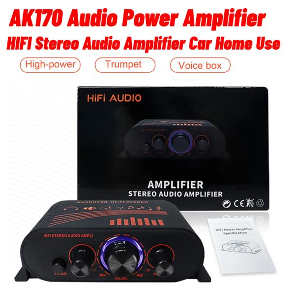 Amplificador AK170 Mini amplificador de áudio RCA RCA Amplificador de som portátil 20W*2 canal de amp de alto -falante com carro de anel leve LED Uso doméstico