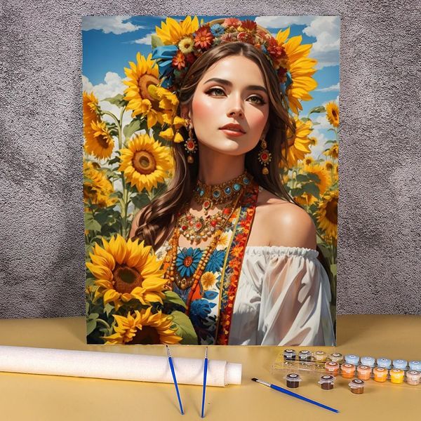 50x70cm Ukraine Farbe nach Nummer Sunflowers Mädchen auf Leinwand Wandkunst Bild Malvorlagen Home Dekoration Gemälde 240407