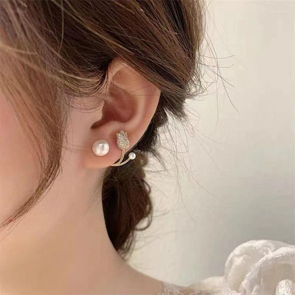 Orecchini per borchie fiore di tulipano coreano per donne in cristallo smalto rosa dolce rifugio per la festa di gioielleria per piercing gift per piercing