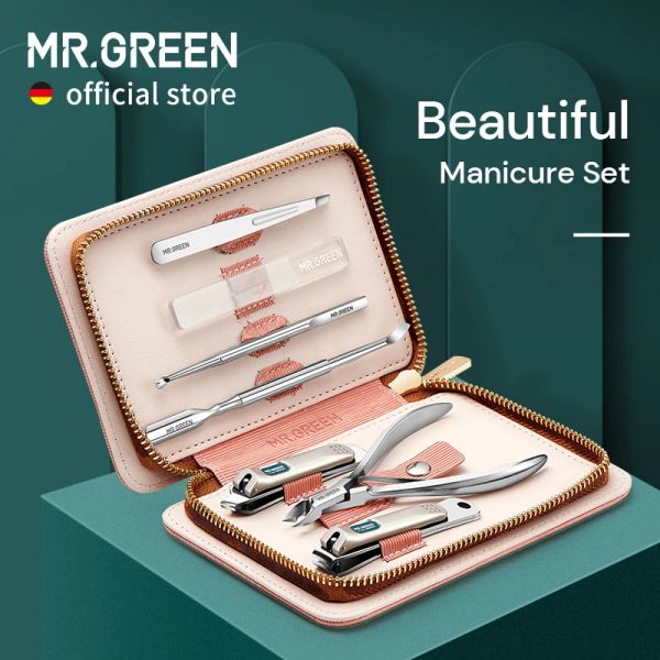 Trockner Mr.Green Manicure Set Pediküre Sets Nagelschneider Werkzeuge Edelstahl professioneller Nagelschere Cutter Travel Case Kit 7in1