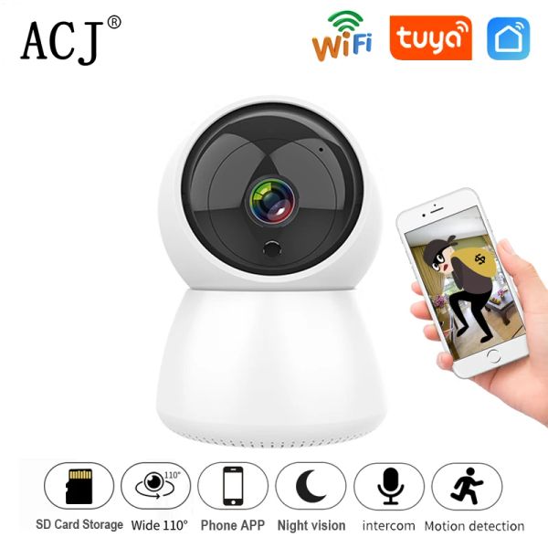 Мониторы ACJ Tuya Wi -Fi Внутренняя камера 1080p HD PTZ SUPVELANCE Night Vision Camera Camera Monitor Дома