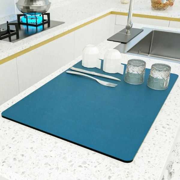 Tapetes de mesa Super absorvente Cafeteira de capa de esteira de secagem Anti deslizamento Splash Isolamento de calor seco rápido Dreno de couro PU