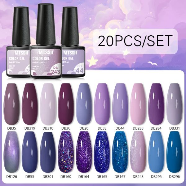 Gel 20/10pcs smalto gel set glitter viola semi -permanente immergersi dal gel ibrido a led UV vernice di base top coat kit gel nail art