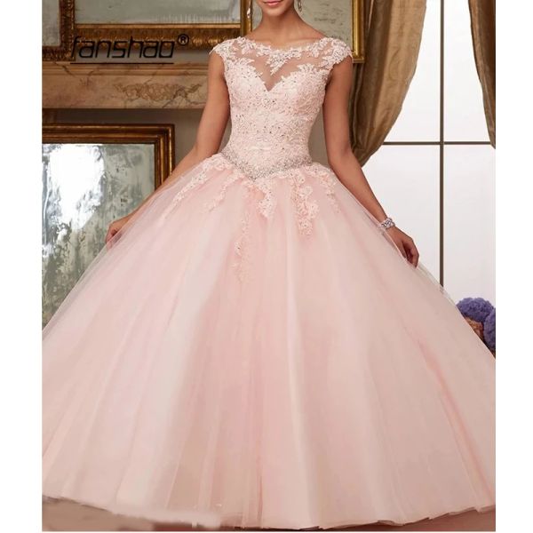 Pedler Fanhao WD000 Quinceanera Elbiseler Aplikler Boncuklar Balo Kıyafetleri Işıltılı Tatlı 16 Yıllık Prenses Elbiseler 15 Yıllık Vestidos