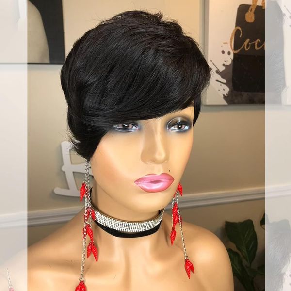 Pixie Cut Wigs para Mulheres Negras Cabelos Humanos Corte curto Bob peruca Brasileiro perucas de cabelo humano lateral parte pixie cor de corte de cabelo sem glueless sem perucas de renda 180%