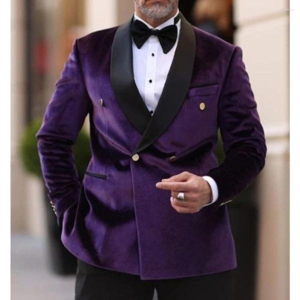 Ternos masculinos mais recentes design Velvet Men Blazer roxo 1 peça Shawl Shawl Lapeel Wedding Tuxedo Jaqueta Slim Fit Party Party Dinner