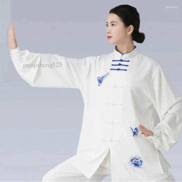 Ethnische Kleidung traditioneller chinesischer Sticker Langarm Wushu Taichi Männer Kungfu Uniformanzug Uniformen Tai Chi Übung Kleidung12435 Göttin456