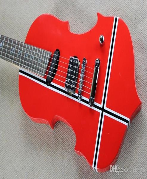 Red Guitar de forma incomum com o corpo de listras preto e branco Body27 FretSoffering Services personalizados4144463