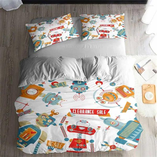 Bettwäsche-Sets Helengili 3D-Set Cartoon Roboter Druck Bettdecke Bettwäsche mit Kissenbezug Bett Home Textiles #ET-07