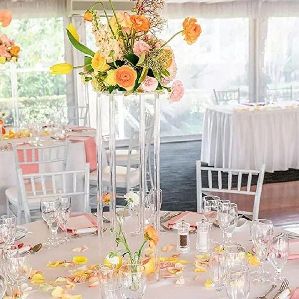 Partydekoration Großhandel Acylic Boden Vase Clear Blume Vasen Tisch Herzstück Ehe Moderne Vintage Blumenständer Hochzeit Hochzeit