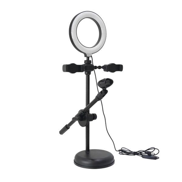 Stand Mic Stand Ring Light con doppio clip del supporto a base di microfono rotondo LED Selfie Ring Lighting for Camera Photography Video