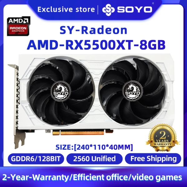 Topi Soyo originale RX5500XT 8 GB Scheda grafica GPU GDDR6 128BIT 8PIN 7NM HDMI*1 DP*3 Nuovo supporto video Supporto Desktop Pla Placa De video