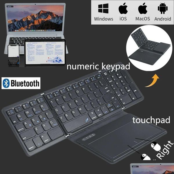 Canetas estilus 2023 teclado portátil Bluetooth dobrável sem fio teclados dobráveis integrados com toucad para iOS Android Windows Pad ta oti4f