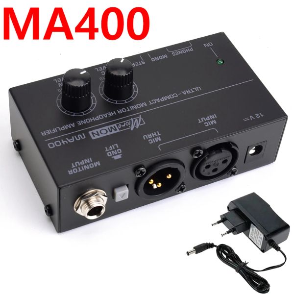 Amplificador MA400 fone de ouvido pré -amplificador Microfone Pré -amplificador Audio 6,35mm 3,5 mm de fone de ouvido Mixer para transmissão de fala / ao vivo