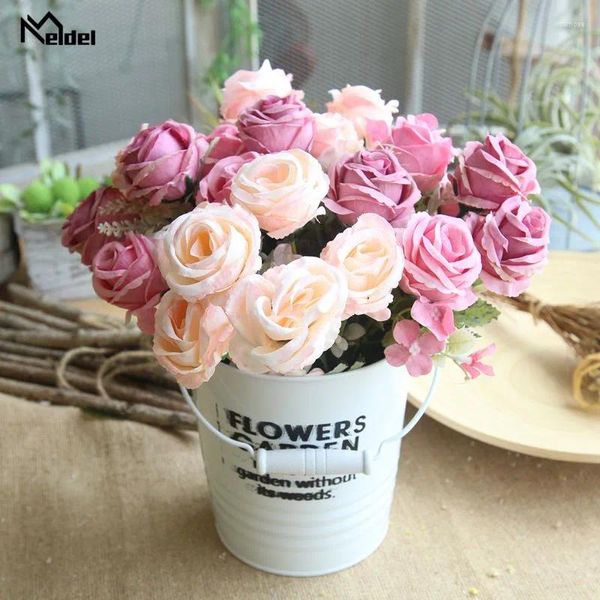 Fiori decorativi Meldel 6 teste bianche peonia bouquet artificiali peonie poliestere rose di seta rosa blu decorazione della casa fiore finto