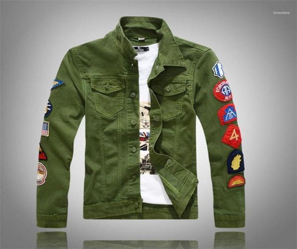 Men039s Jackets 2021 Mens denim com patches Slim Fit Jean Jacket For Men Tamanho Green Branco Turn Down Coat14663203