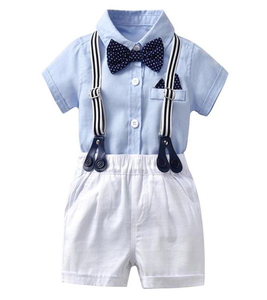 Neugeborene Jungen Strampler Bogen formeller Herr Anzug für Sommerkleidung Kinder Strampler weiße Shorts Neugeborene Kleidung Set Größe 59 L4913011