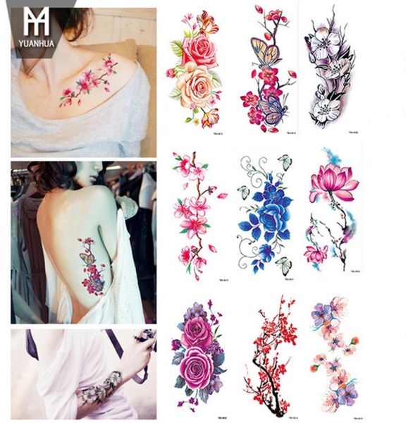 Temporärer Körper Tattoo Aufkleber Schöne Farbe Pfingstrosen Rosen Fuchs Flamingo -Aufkleber Tattoo für Frauen Armbein Truhe Henna 3d8297282