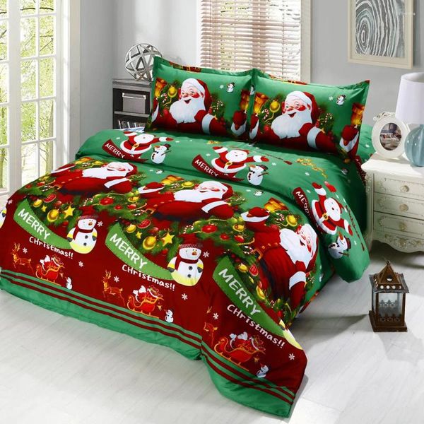 Set di biancheria da letto da 4 pezzi in fibra poliestere in fibra 3d cartone animato regalo di buon Natale Babbo Natale set da letto lettiera cover fogli 2 federe