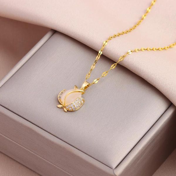 Anhänger Halsketten Trend Licht Luxus Opal Tulpe für Frauen Frauen täglich Verschleiß Edelstahl Schlüsselblatt Ketten Schmuck Großhandel Großhandel