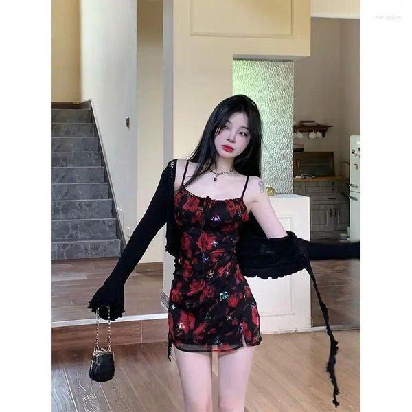 Lässige Kleider shpmishal Korean modische modische Mädchen florales Kamisolkleid für Frauen Sommer Gesäß eingewickelt kurze weibliche Kleidung