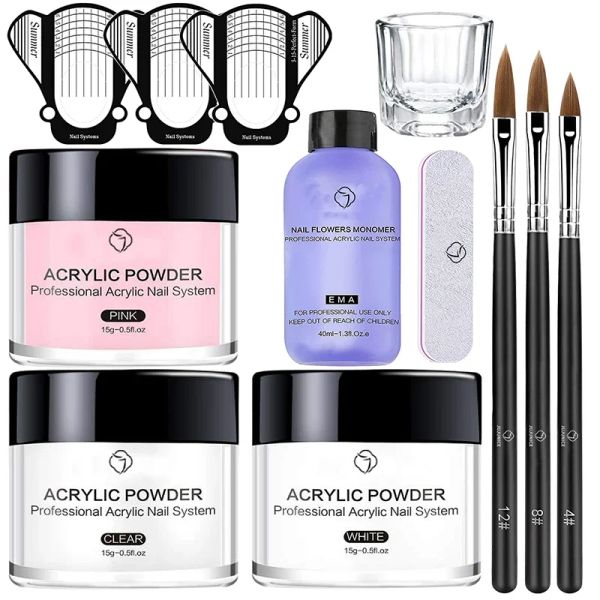 Flüssigkeiten Nagel Acrylpulver und flüssige Monomer -Nägel Kunstdekoration für Maniküre Set Kristallnagel Glitter 3D -Nagelspitzen Schnitzwerkzeuge Kit Kit