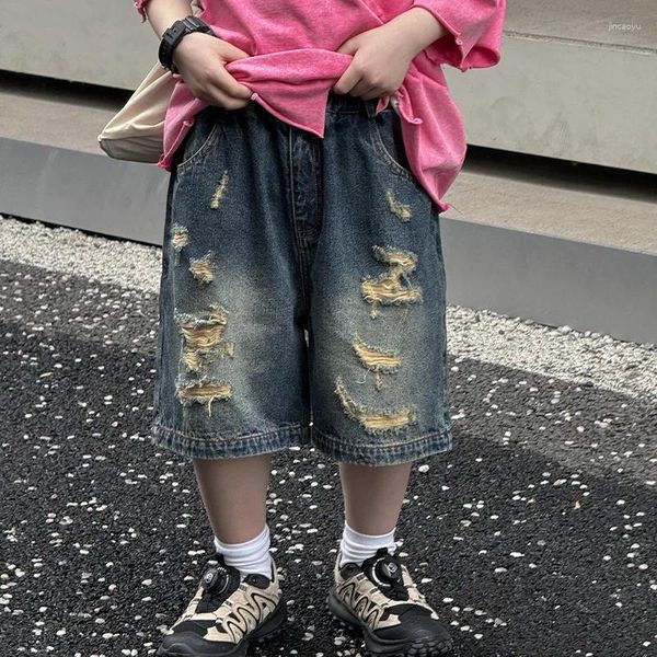 Hose Kinder Kleidung Kinder Fashion Persönlichkeit passen alle zu denim Shorts 2024 Sommer Jungen koreanischer Stil Lose Vintage