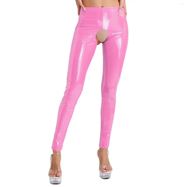 Kadın Külotu Seksi Kadınlar Parlak Deri Kasetsiz Uzun Pantolon Patent Egzotik Tayt iç çamaşırı lateks yüksek bel disko kulüp giysileri