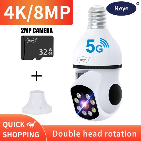 Kameras 8MP 4K -Glühbirnenkamera 5G WiFi -Kamera für die Überwachung von Heimüberwachung Spotlight E27 360 Grad Panoramablicke WLAN -Sicherheit IP -Kamera