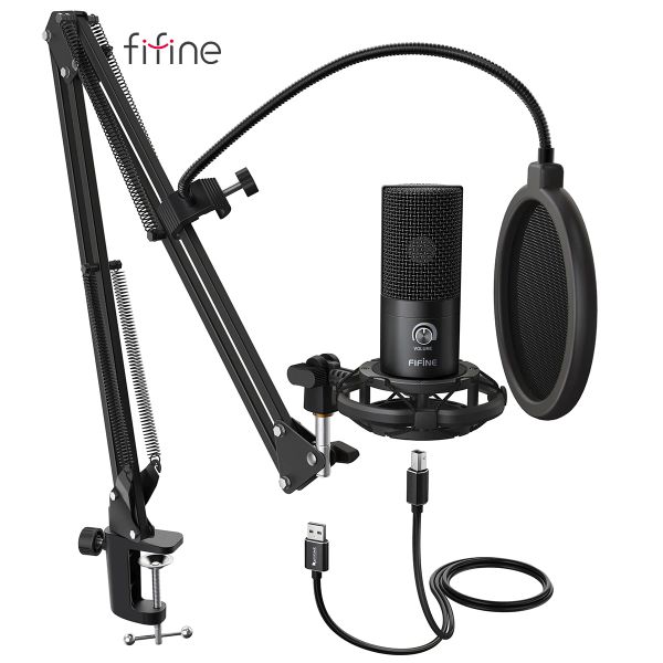 Mikrofonlar Fifine Studio Kondenser USB Bilgisayar Mikrofon Kiti Ayarlanabilir Makas Kolu Stand Şok Montajı YouTube Sesi Overst669