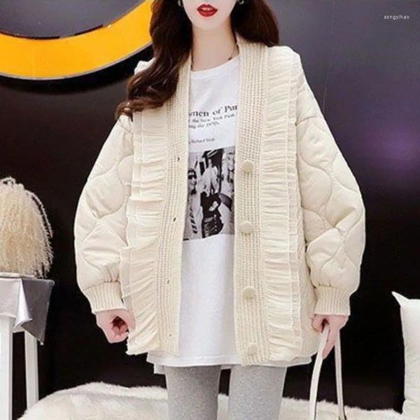 Trench femminile 2024 Women Cotton Cotton Cottle Winter Sense di design Parkas addensare Outwewear Overberod Overcoat Focchetta Cardigan