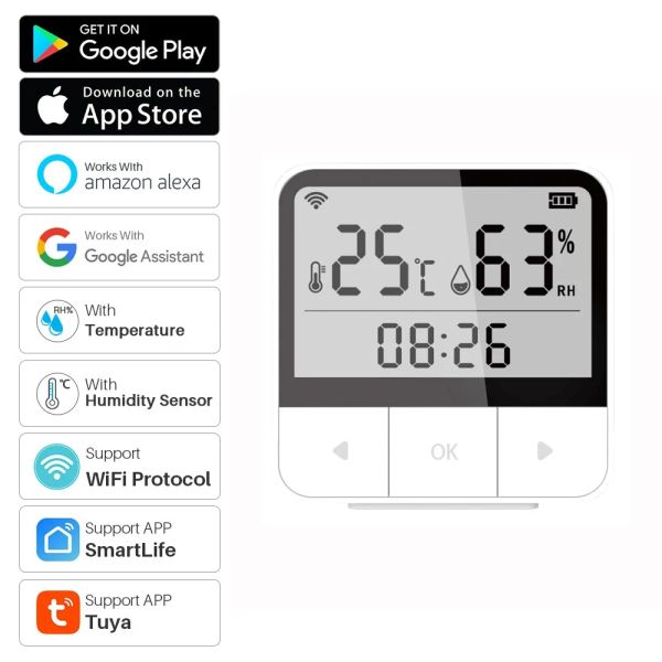 Band Tuya WiFi Temperaturfeuchtigkeitssensor Innenhygrometer Thermometer Detektor Smart Life Fernbedienung Unterstützung Alexa Google Home