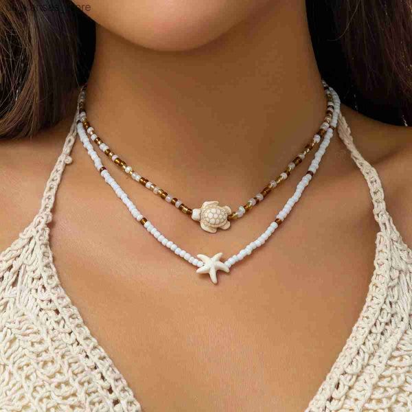 Collane a ciondolo Salircone Boemiano Doppio seme Catena di perline Kravik collana vintage vintage Acrilico Turtale Sea Star Neckace Womens Beach Jewelry240408