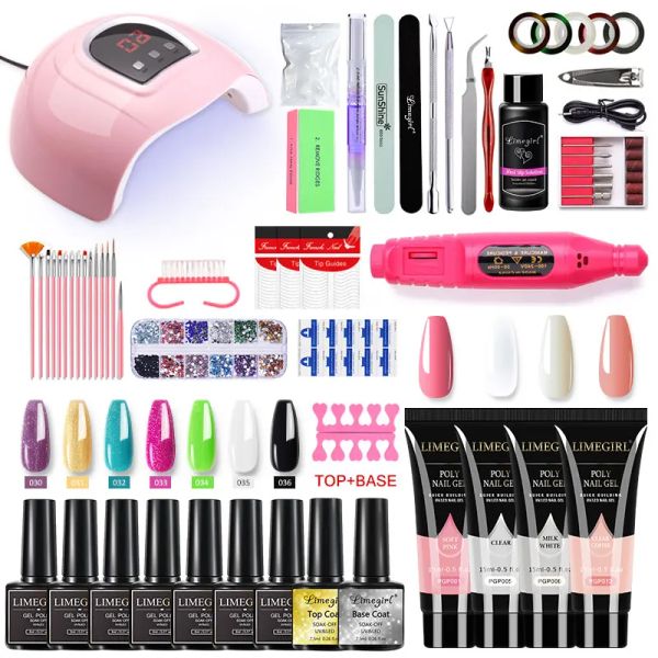 Abiti Limegirl Poly UV Gel Set con lampada Pink Clear UV Gel Varisca smalto per unghie Quick Building for Nails Extensions Gel Hard Gel Kit