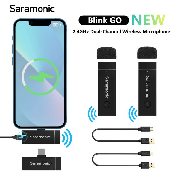 Microfoni SARAMONIC BLINK GO Professional a 2,4 GHz DualChannel Microfono in lavano Lavalier Wireless Lavalier per PC Mobile iPhone A vapore Android